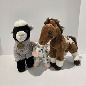 Aurora World Miyoni Farm Animals Lot Of 3 Brown Horse Spotted Pig Grey Goat